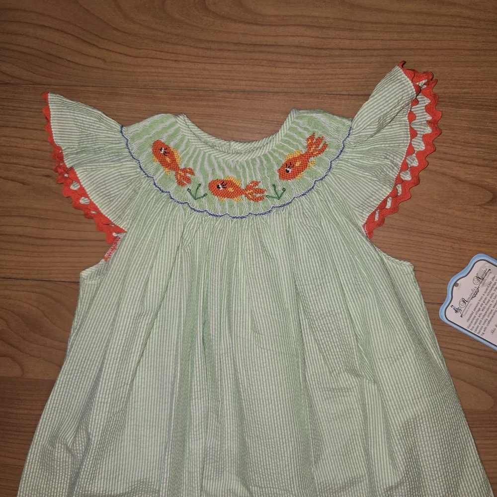 Handmade Green Kids Dress with Embroidered Details 4T